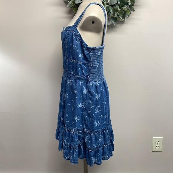 American Eagle Corset Fit and Flare Floral Print Sleeveless Denim Mini Dress XL - Picture 4 of 16